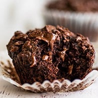 Small-batch Chocolate Banana Muffin with a bite out of it.