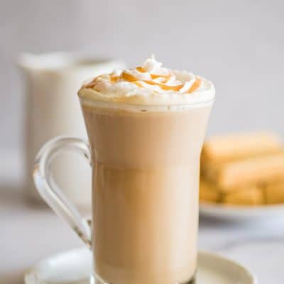 Dulce de leche latte with whipped cream.