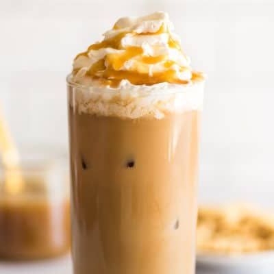 Iced Caramel Macchiato in a glass.
