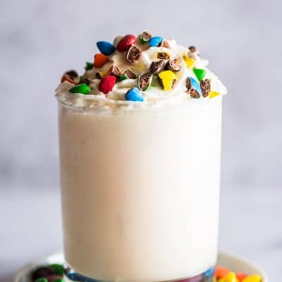 Milkshake made without a blender in a glass.