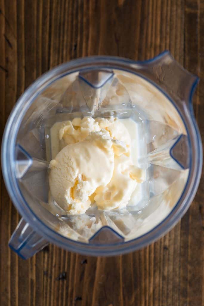 Milkshake ingredients in a blender
