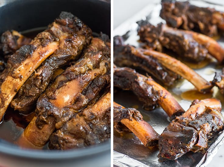 Collage photo of beef ribs being made in the slow cooker.