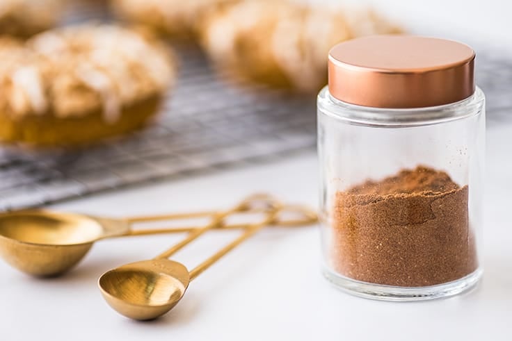 Homemade pumpkin pie spice in a glass jar.
