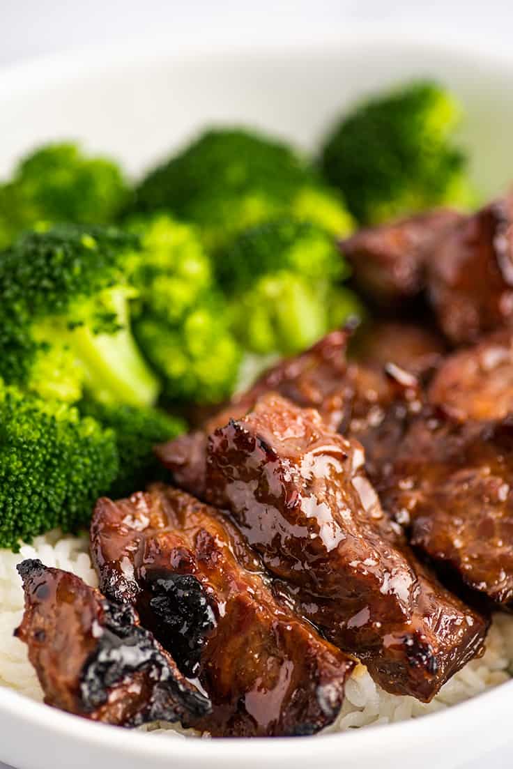 Beef Teriyaki with rice and broccoli.