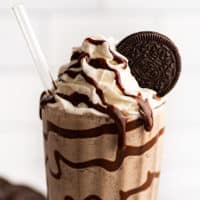 Bailey's cookies and cream shake with whipped cream and fudge sauce.