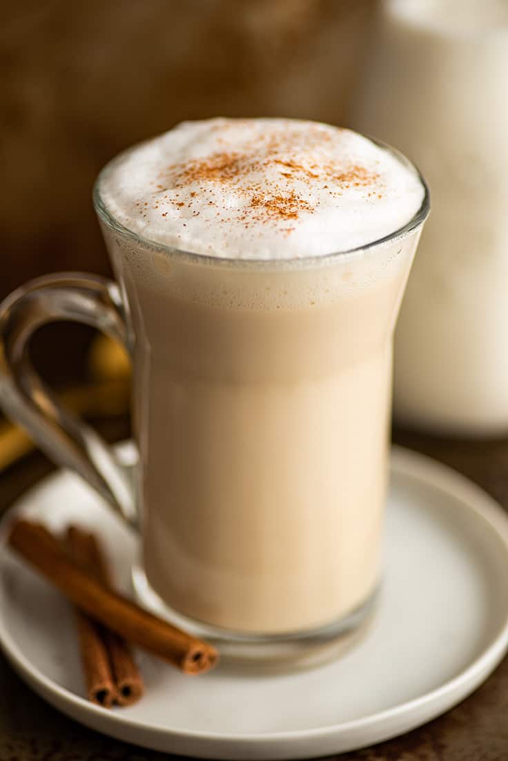 Photo of a chai latte in a mug.
