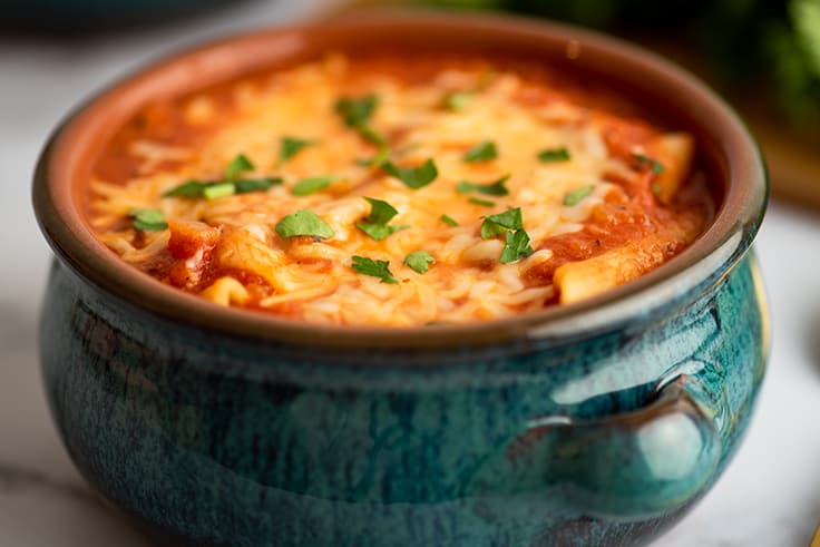 Bowl of quick chicken parm soup.