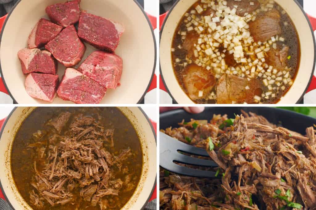 Collage of barbacoa being prepared.