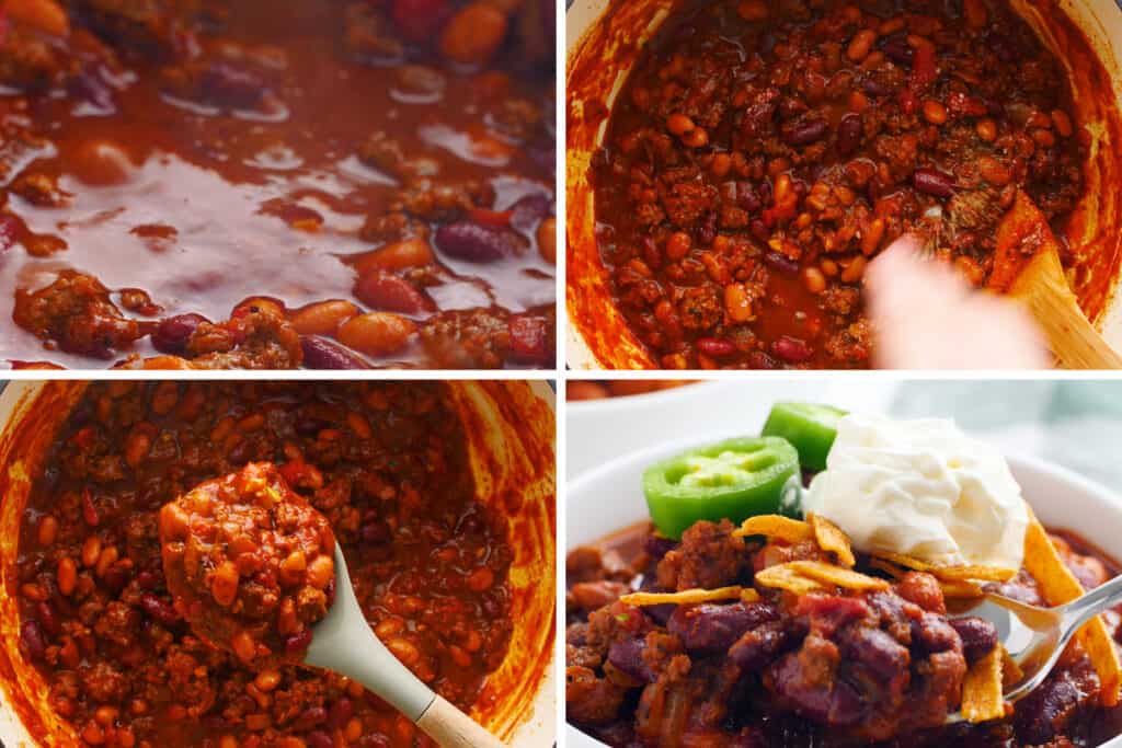 Collage photo of chili being made.