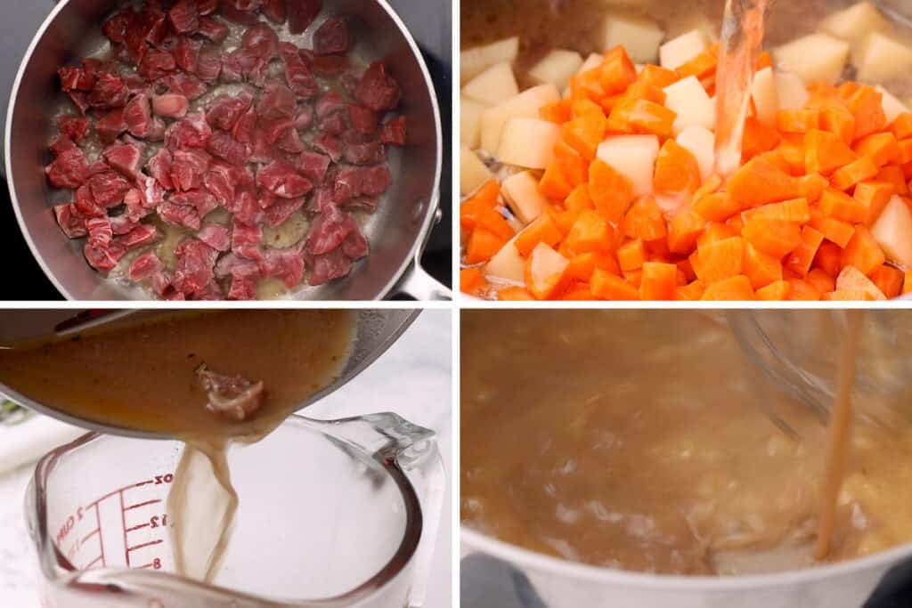 Collage photo of filling being made for beef pasties.