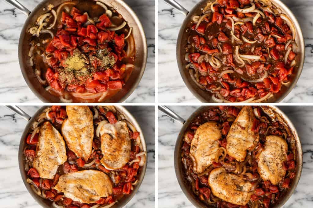 Collage photo of balsamic chicken being cooked part 2.