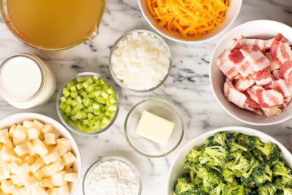 Broccoli potato soup ingredients.