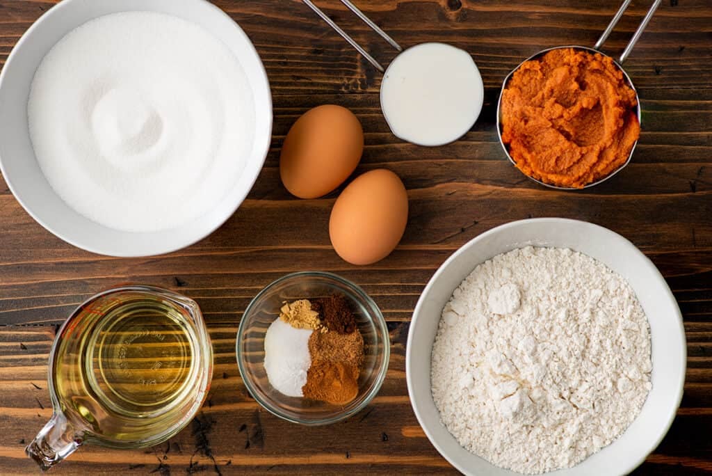 Pumpkin bread ingredients.