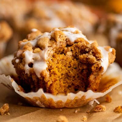 Pumpkin Streusel Muffin with a bite out of it.