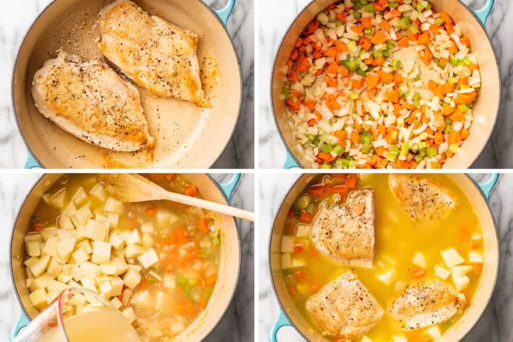 Chicken pot pie soup being made part 1.