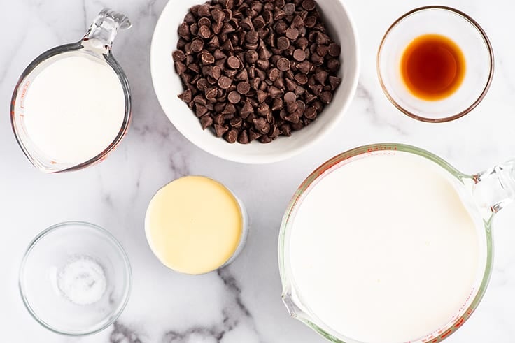 Ingredients for crockpot hot chocolate on a counter.