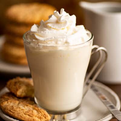 Snickerdoodle hot chocolate with whipped cream.