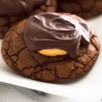Buckeye brownie cookies on a white plate.