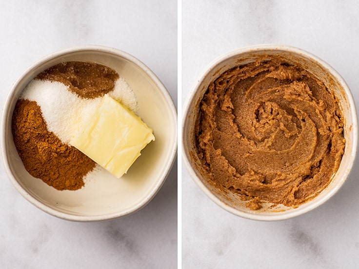 Collage photo of cinnamon sugar butter for cinnamon toast being made.