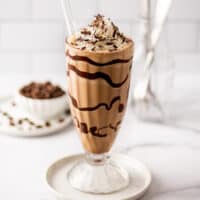Coffee milkshake in a glass cup.