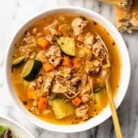 Ground turkey vegetable soup in a bowl.