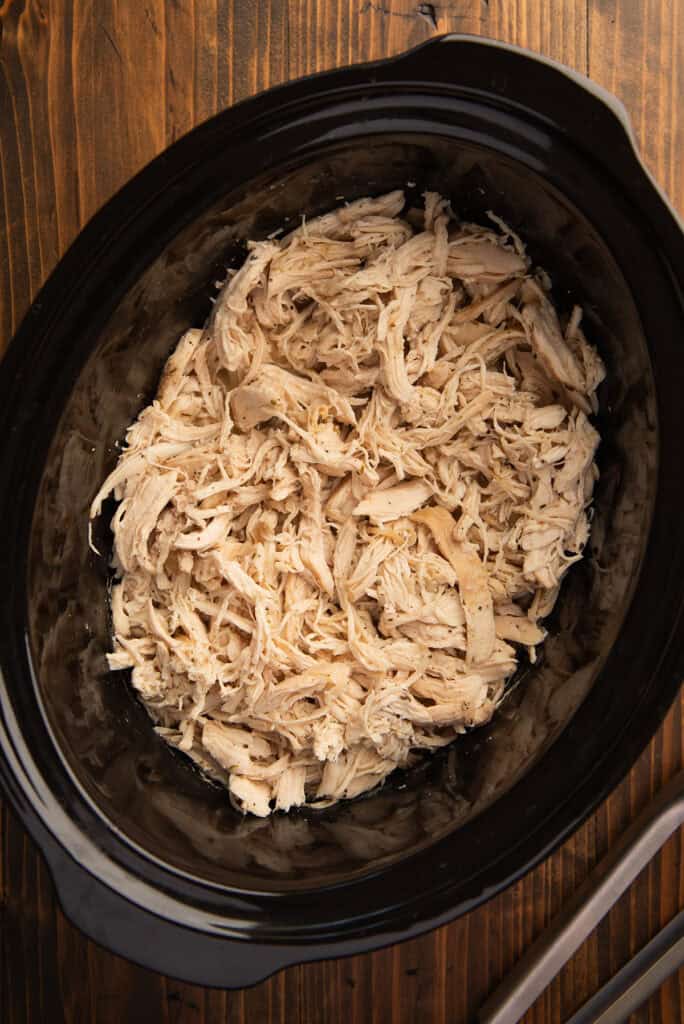 Shredded chicken in a slow cooker
