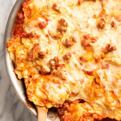 a baking dish of ravioli