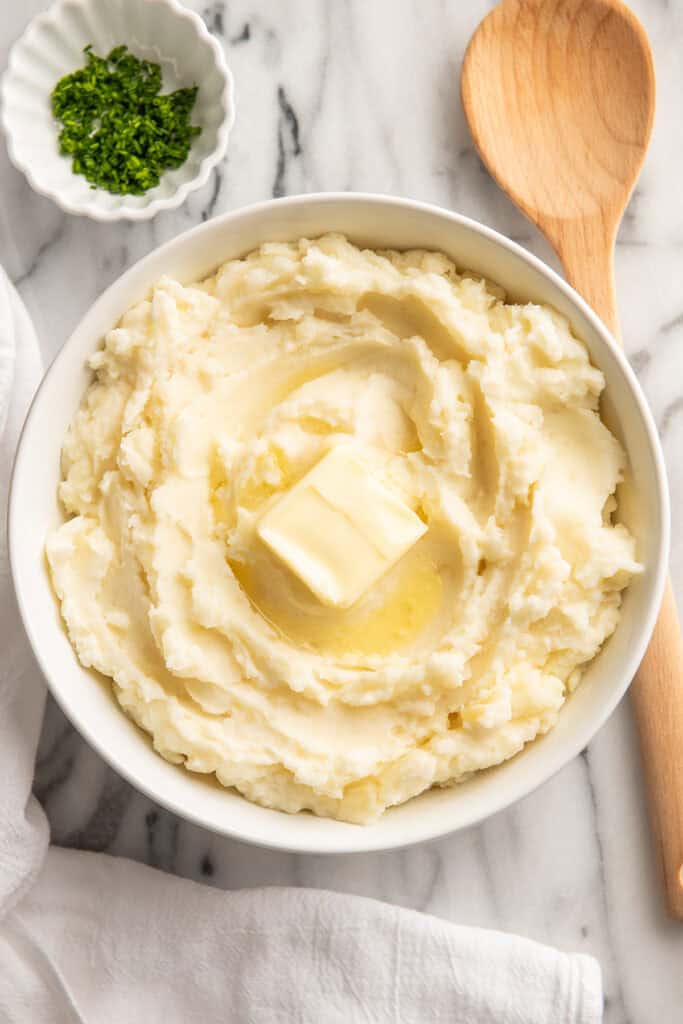 Sour cream mashed potatoes in a bowl