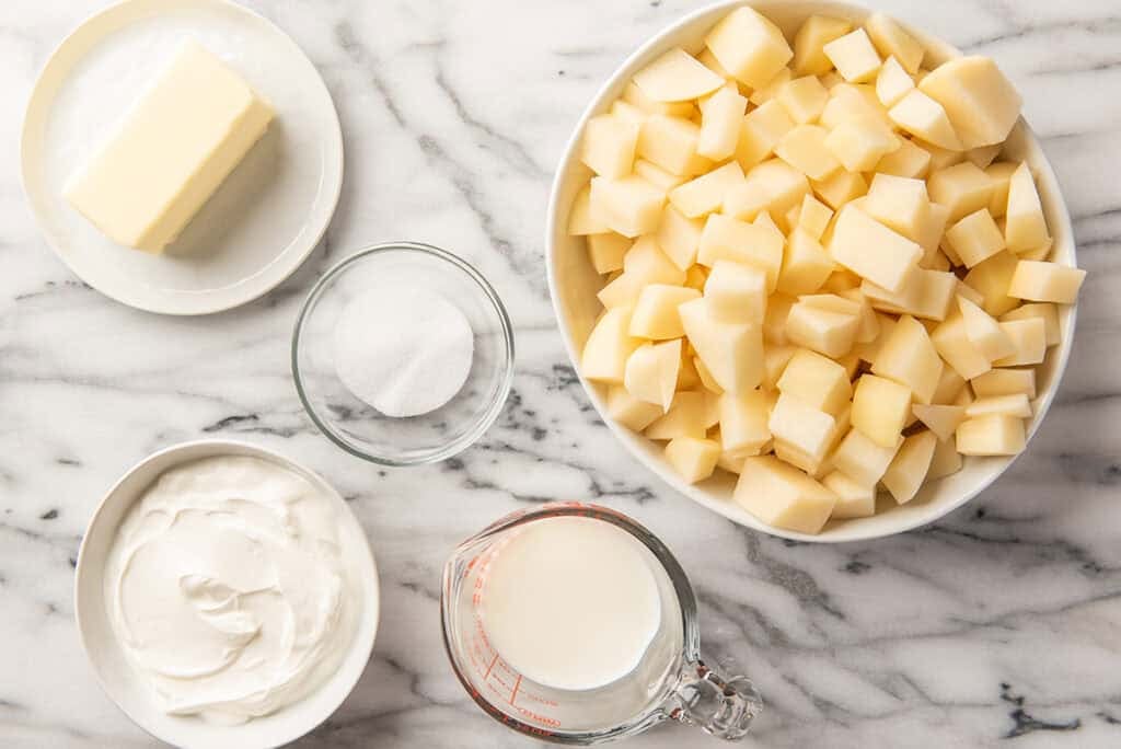 Ingredients for sour cream mashed potatoes