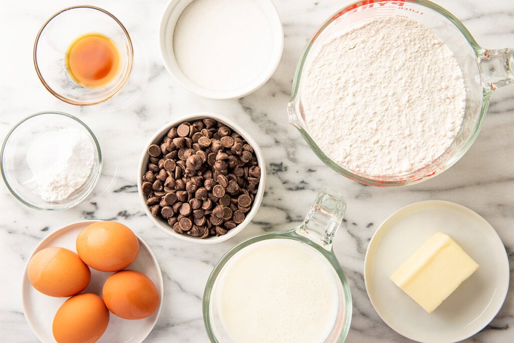 Ingredients for chocolate chip pancakes