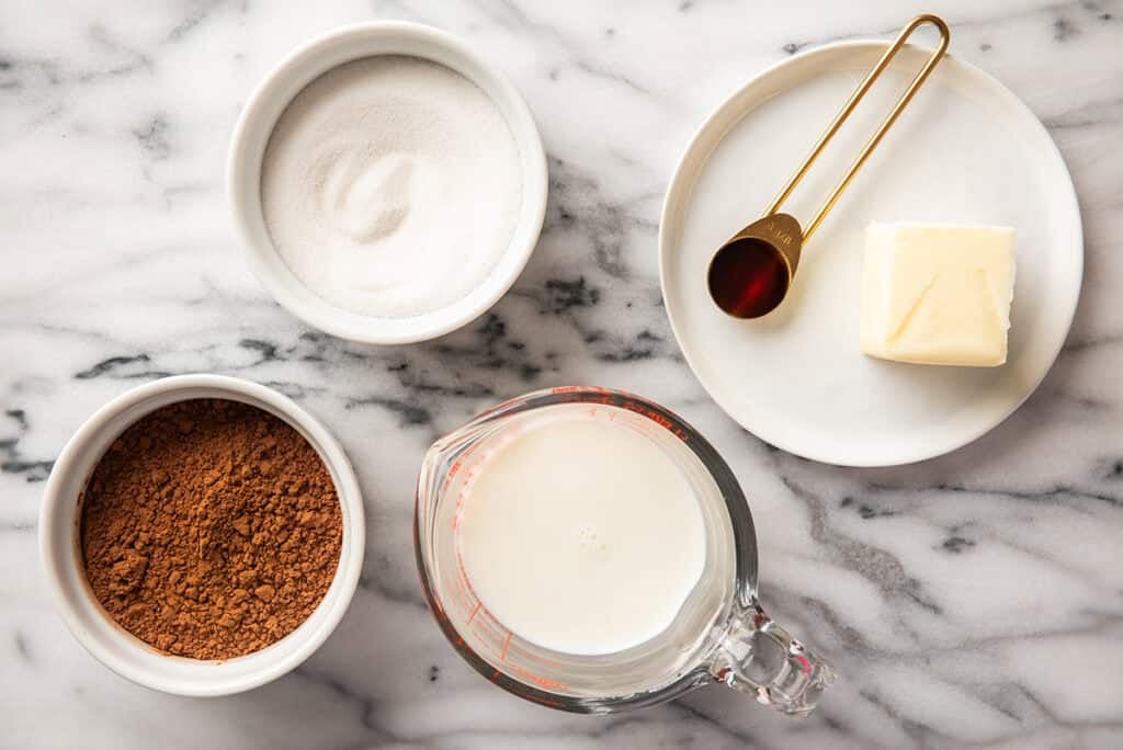 Ingredients for hot fudge sauce